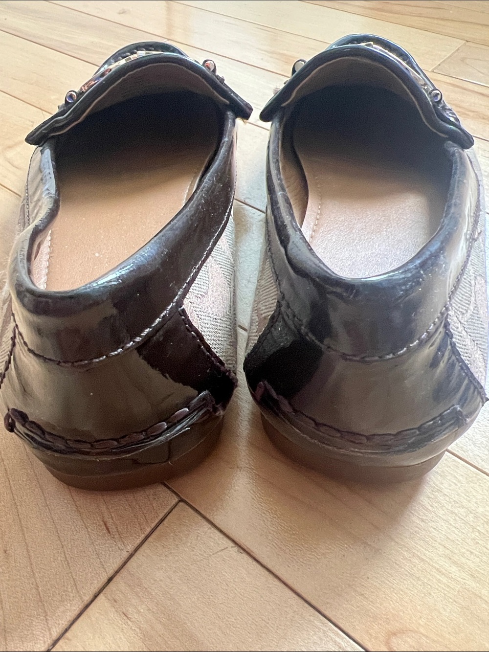 Coach Beige and Brown Signature Canvas Loafers with Gold Hardware - Picture 4 of 7